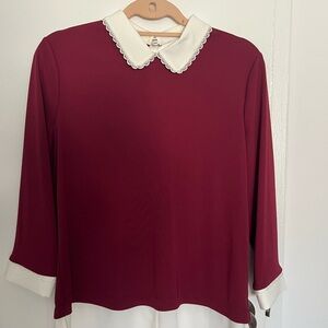 Karl Lagerfeld Maroon Blouse with Ivory Collar